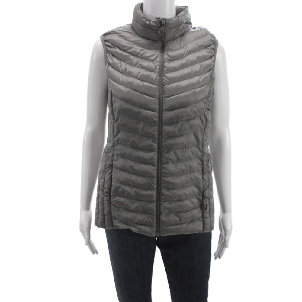 32 Degree Heat Women Puffer Vest Gray Zip Nylon Sleeveless Size M